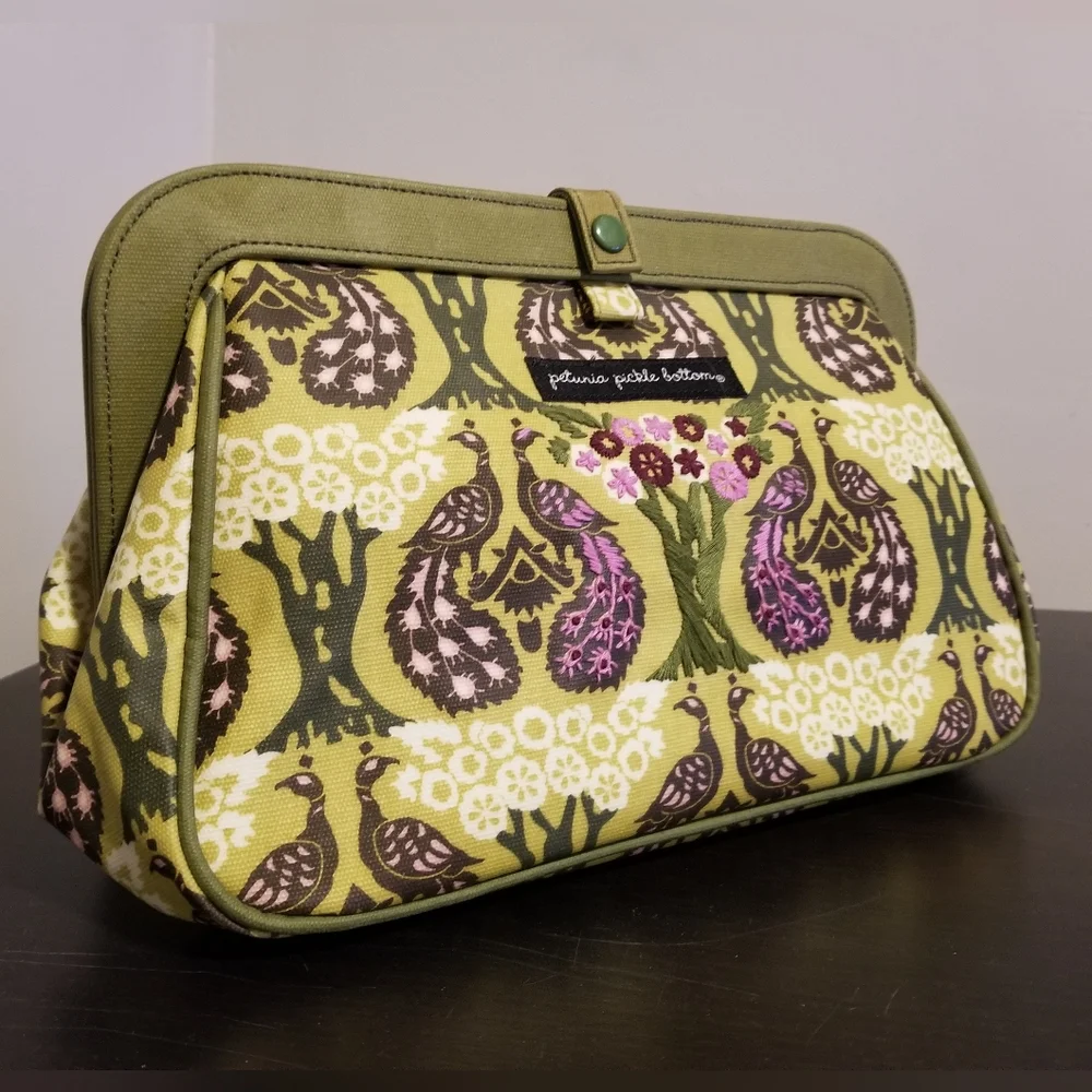 Petunia Pickle Bottom Green Purple Peacock Baby Diaper Bag Ornate Design New